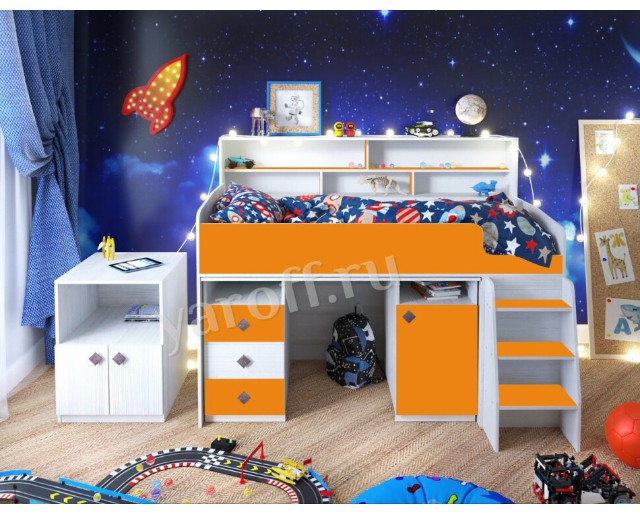 Детская кровать-чердак Малыш 5 Винтерберг/Оранж