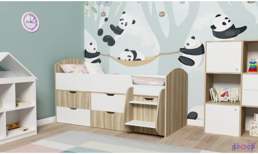 Детская кровать-чердак Малыш-7, ясень-белое дерево