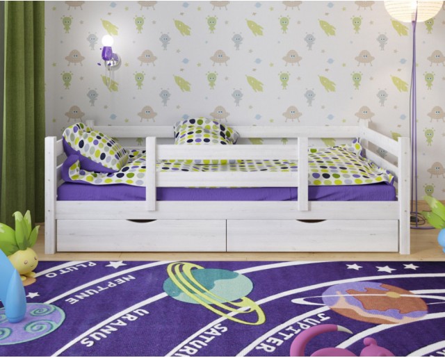 Детская кровать из массива березы Соня-5 Белый/лак 800х1600